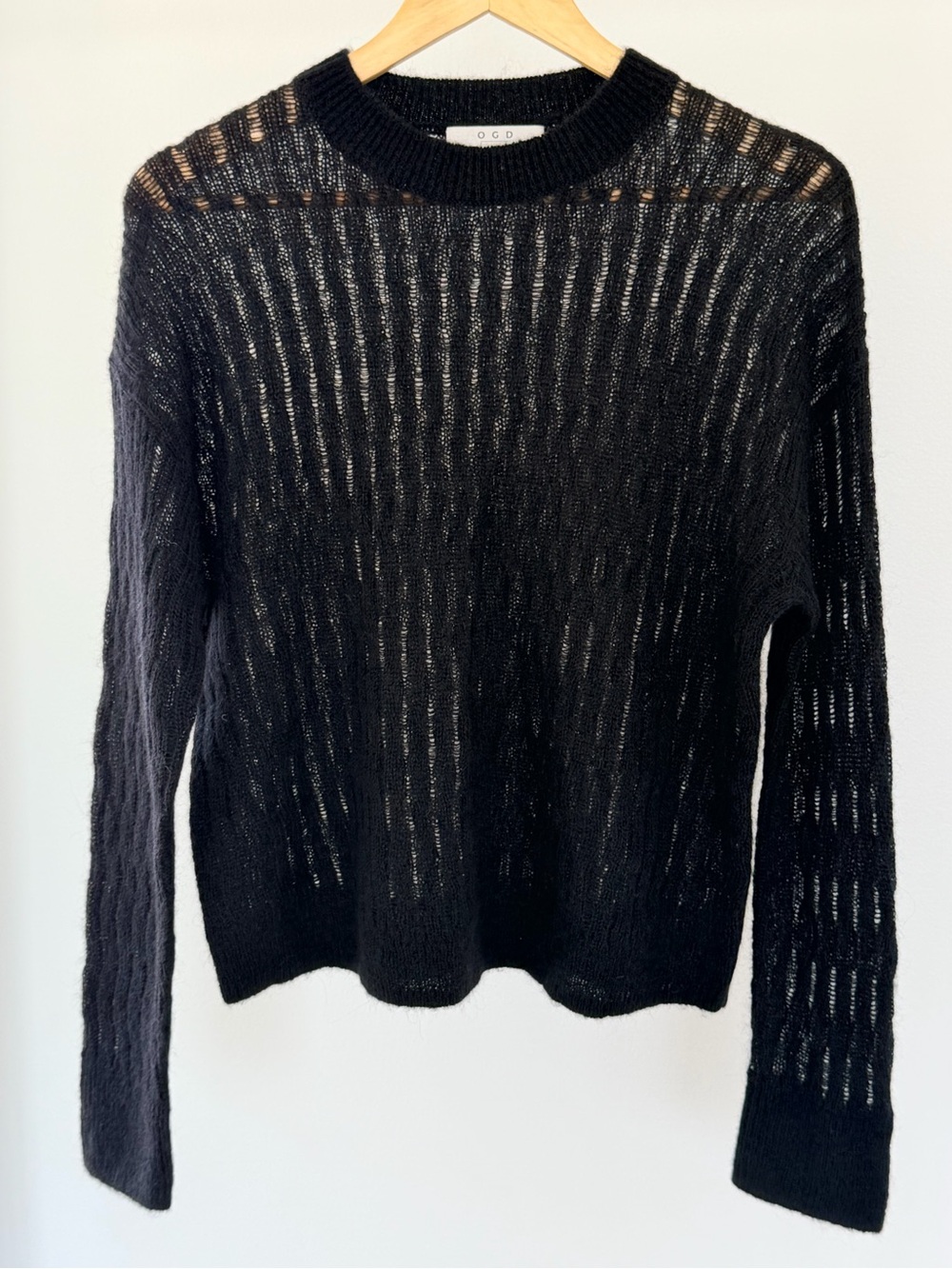 OGD One Grey Day Open Knit Alpaca Merino Blend Sweater XS Black
